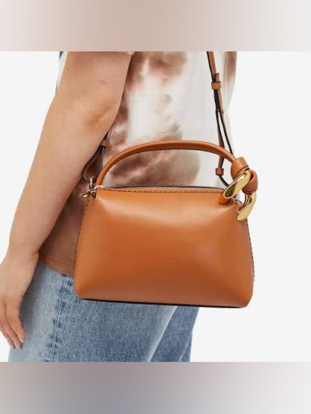 JW Anderson Small Corner Bag Pecan Tan Leather Crossbody Top Handle NWT